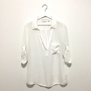 NY & Co. Woman's Long Sleeve Blouse Pretty Top Sexy V-Neck White Size X-Large